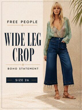 Free People We The Free Wide Leg Crop Jeans Dark Indigo Raw Hem Size 26